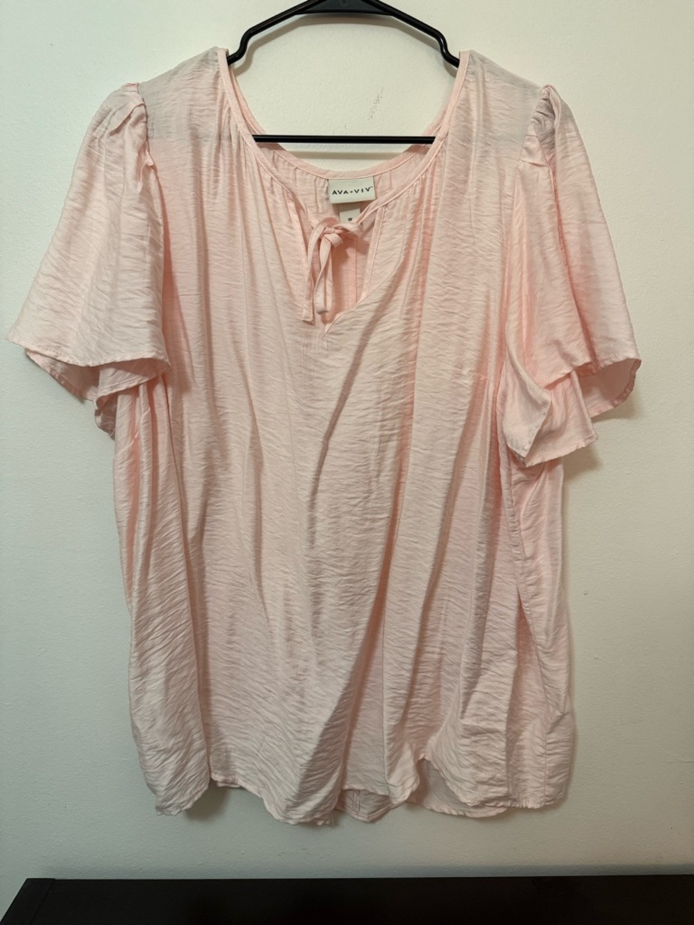 Ava & Viv Pale Pink Tie-Neck Flutter Sleeve Blouse